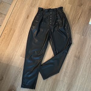 Black, faux leather pu paper bag waist pants. Size 8
